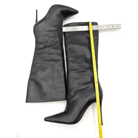 Black Suede Studio Kath 80 Knee High Boots Women's Black Leather Size US7.5 EU38 - Picture 6 of 13
